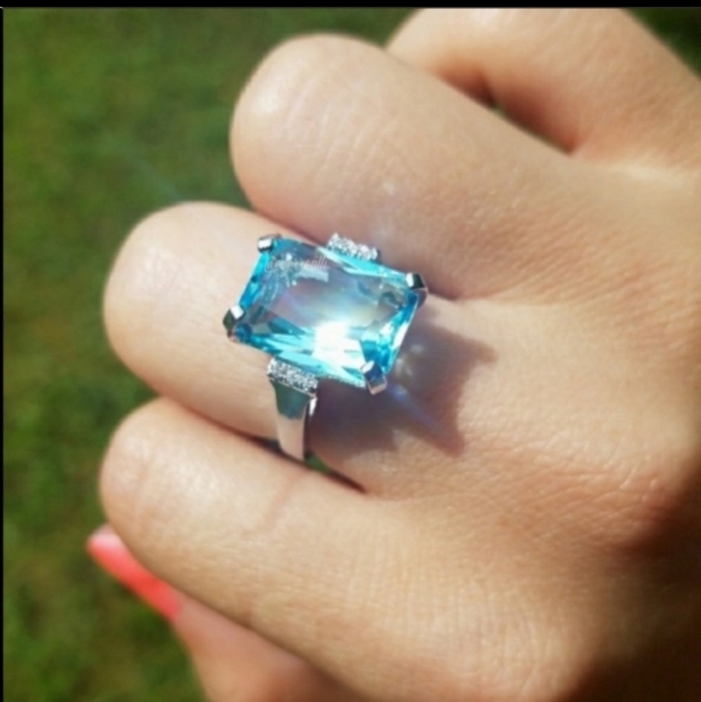 925 STAMPED SILVER AQUAMARINE RING - Picture 4 of 5